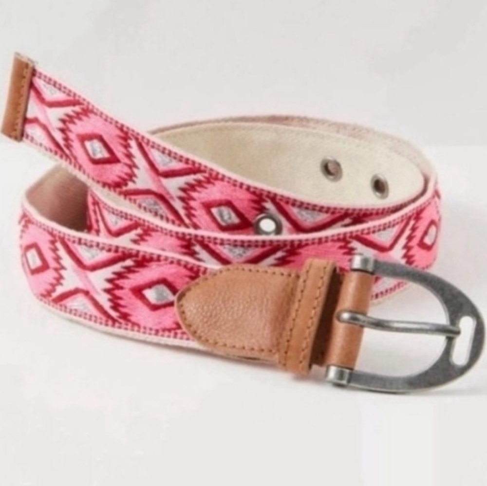 Free People Pink Moving to Mars Cotton Leather Belt Size Small-Medium